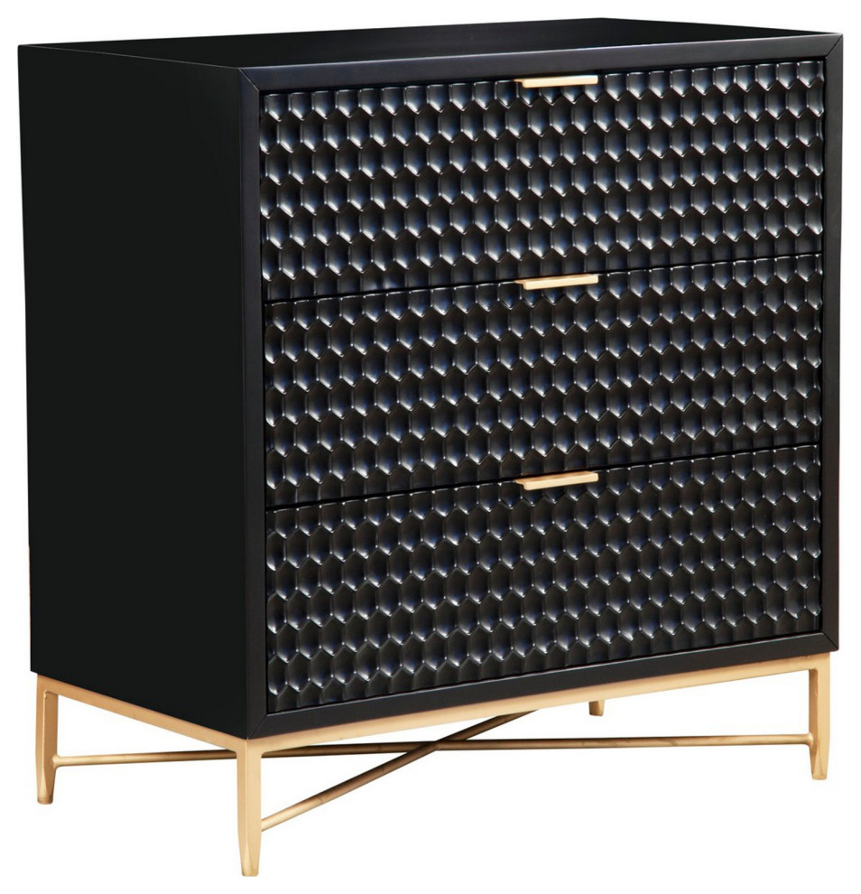 Benzara BM284293 3 Drawer Small Dresser Chest  Honeycomb Panels  Black  Gold   Contemporary   Accent Chests And Cabinets   by Uber Bazaar  Houzz