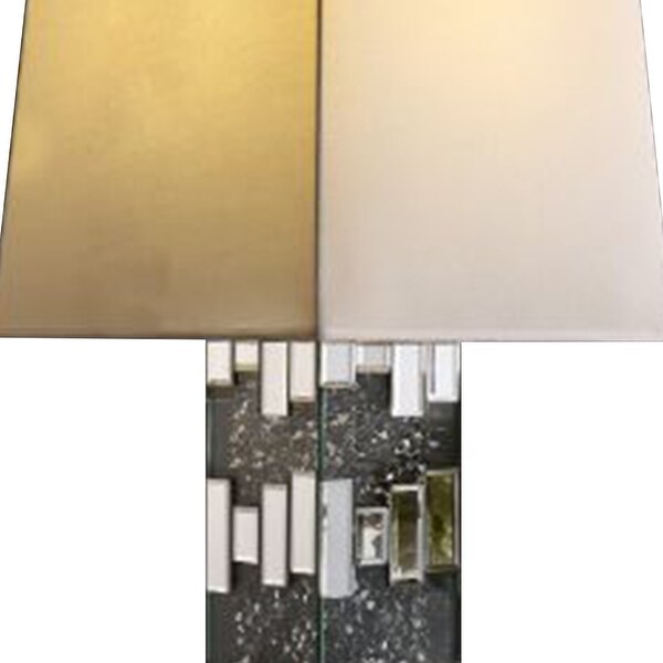 Table Lamp with Cuboid Shape and Mirrored Trim， Silver