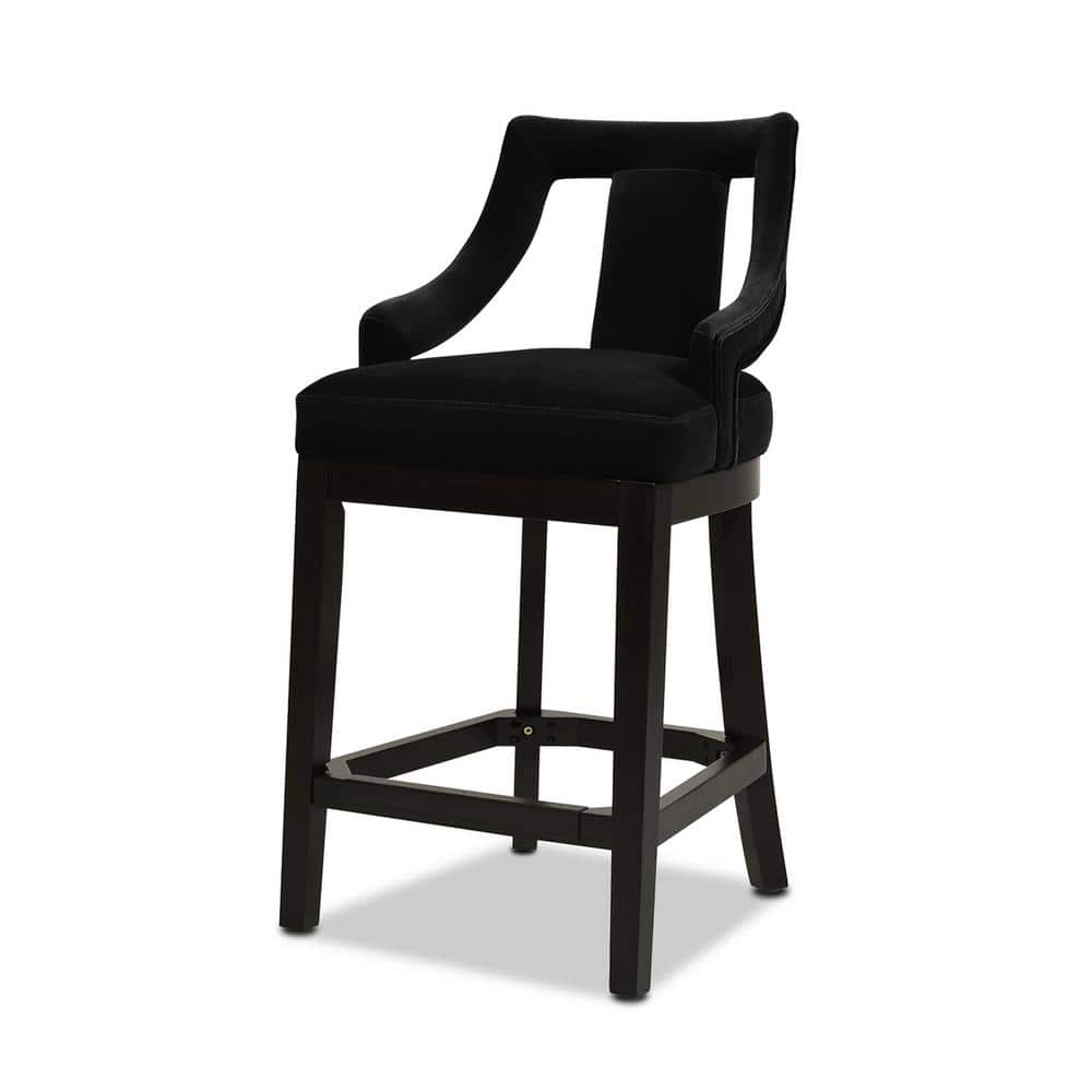 Jennifer Taylor Hollywood Upholstered High Back Bar Stool, Onyx Black Performance Velvet 81210-MVB