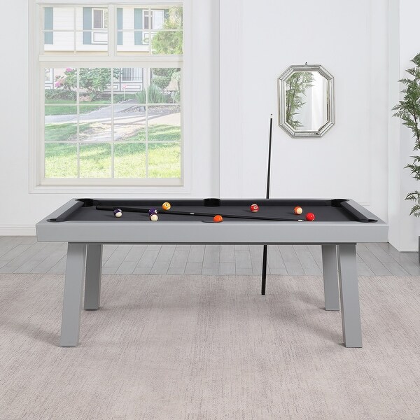 Newport Outdoor Patio 7ft Slate Pool Table 6Seater Dining Set with 4 Benches and Accessories，Cement Finish