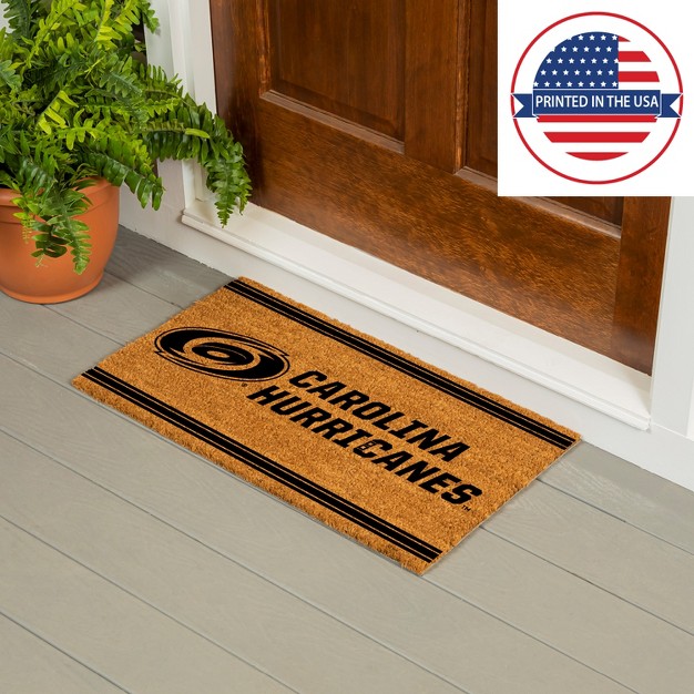 Evergreen Carolina Hurricanes Logo Turf Mat Brown 28 X 16 Inches Indoor Outdoor Doormat