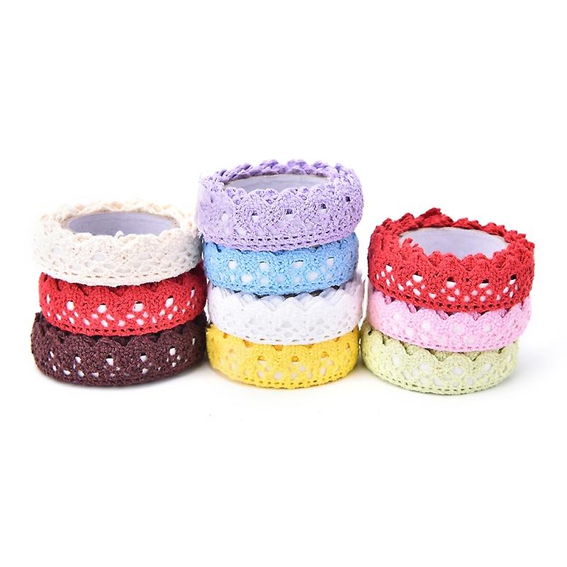 5 PCS Cotton Lace Fabric White Crochet Lace Roll Ribbon Knit Adhesive Tape Sticker Craft Decoration Stationery Supplies(Light Pink)