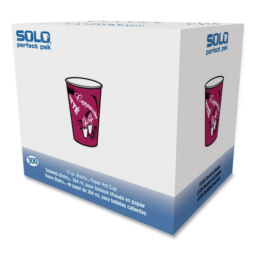 Dart Solo Bistro Design Hot Drink Cups， Paper， 12oz， 300/Carton (OF12BI0041)