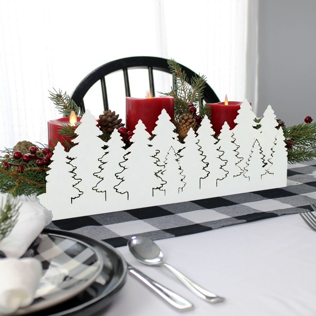 Auldhome Design White Christmas Tree Galvanized Tray Painted Farmhouse Decor Winter Metal Tray 16 X 4 X 6 Inches