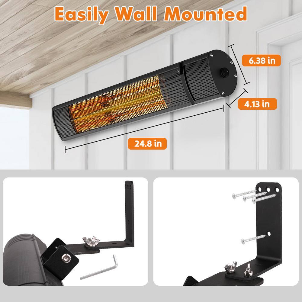 PATIOBOSS 1500-Watt Wall Mounted Outdoor Metal Electric Patio Heater with Remote Control AMPBP010-WH-SLV