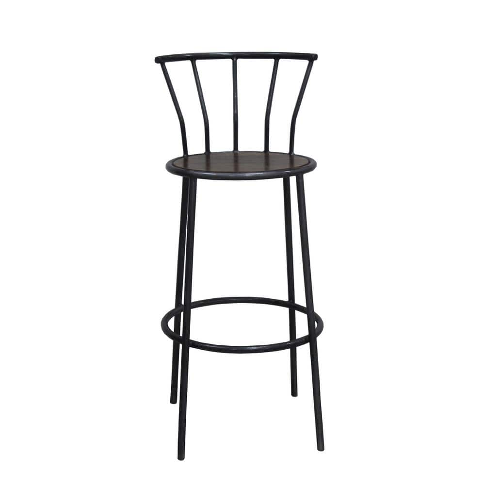 Gray Metal And Natural Wood Bar Stool with Backrest BBBS