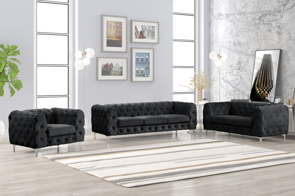 Rebekah  3 Piece Velvet Standard Foam Living Room Set sofa+loveseat+Chair   Midcentury   Living Room Furniture Sets   by US Furnishings Express  Houzz