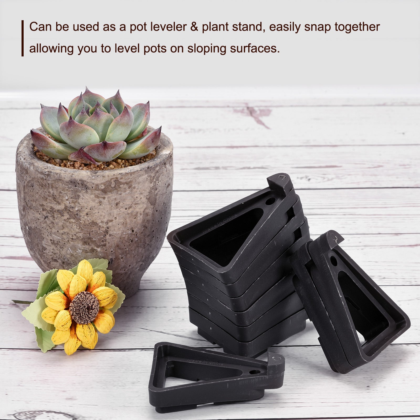 Uxcell Plastic Triangle Plant Pot Feet Flower Bottom Rack Riser, Black 12 Count