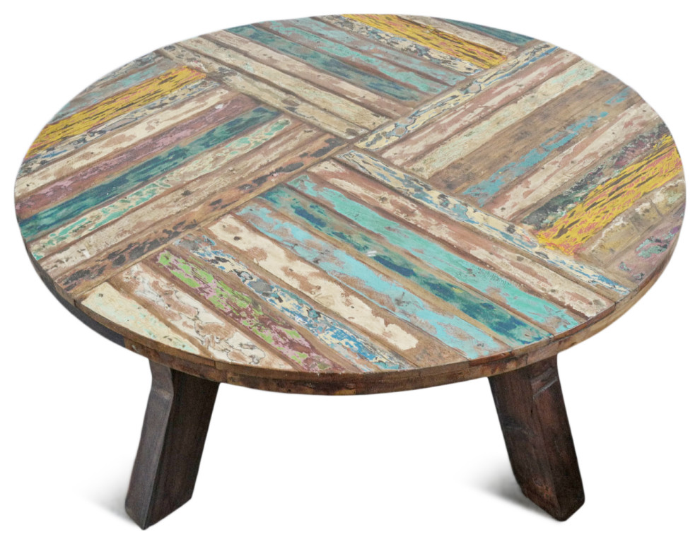 Reclaimed Round Boat Wood Coffee Table 1   Farmhouse   Coffee Tables   by Design Mix Furniture  Houzz