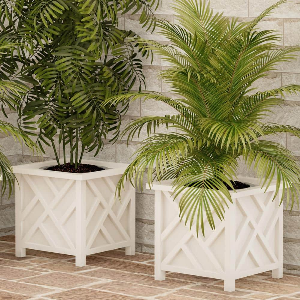 Pure Garden 14.75 in. x 14.75 in. Lattice Design White Plastic Planter Box (2-Pack) 50-LG50972