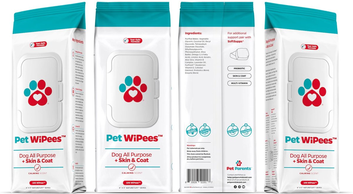 Pet Parents Pet WiPees Dog All Purpose Skin and Coat Dog Wipes， 100 count