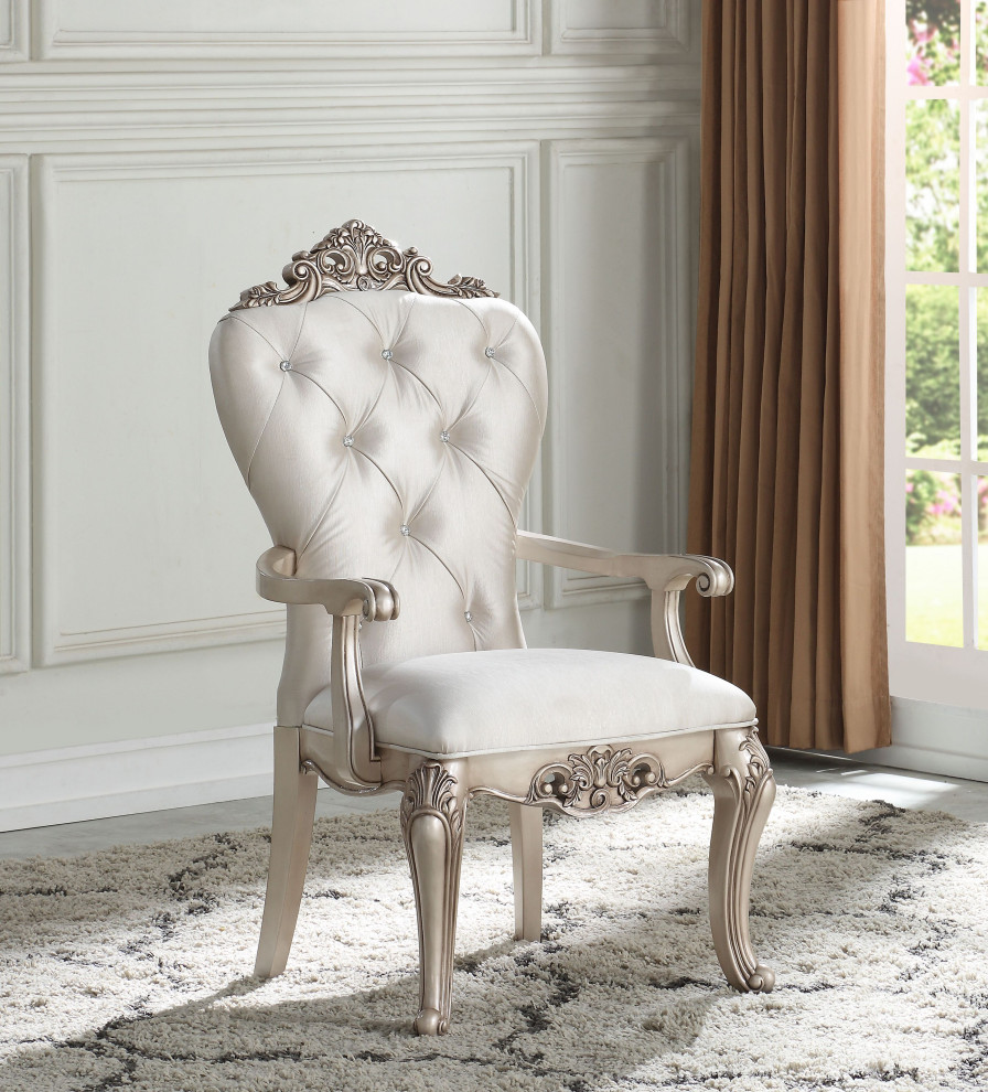 Gorsedd Arm Chair  Set of 2  Cream Fabric and Golden Ivory   Victorian   Dining Chairs   by Kolibri Decor  Houzz