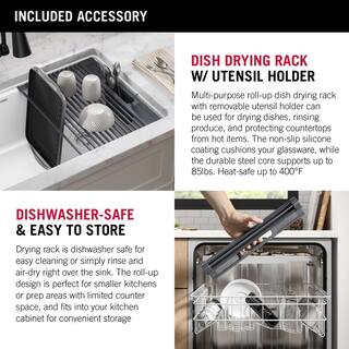 Delta Everest White Granite Composite 32 in. Single Bowl Undermount Kitchen Sink with Accessories 75B933-33S-WH