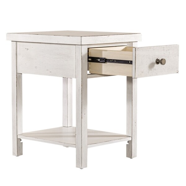 Modern Farmhouse Flea Market White Distressed Drawer Chair Side Table