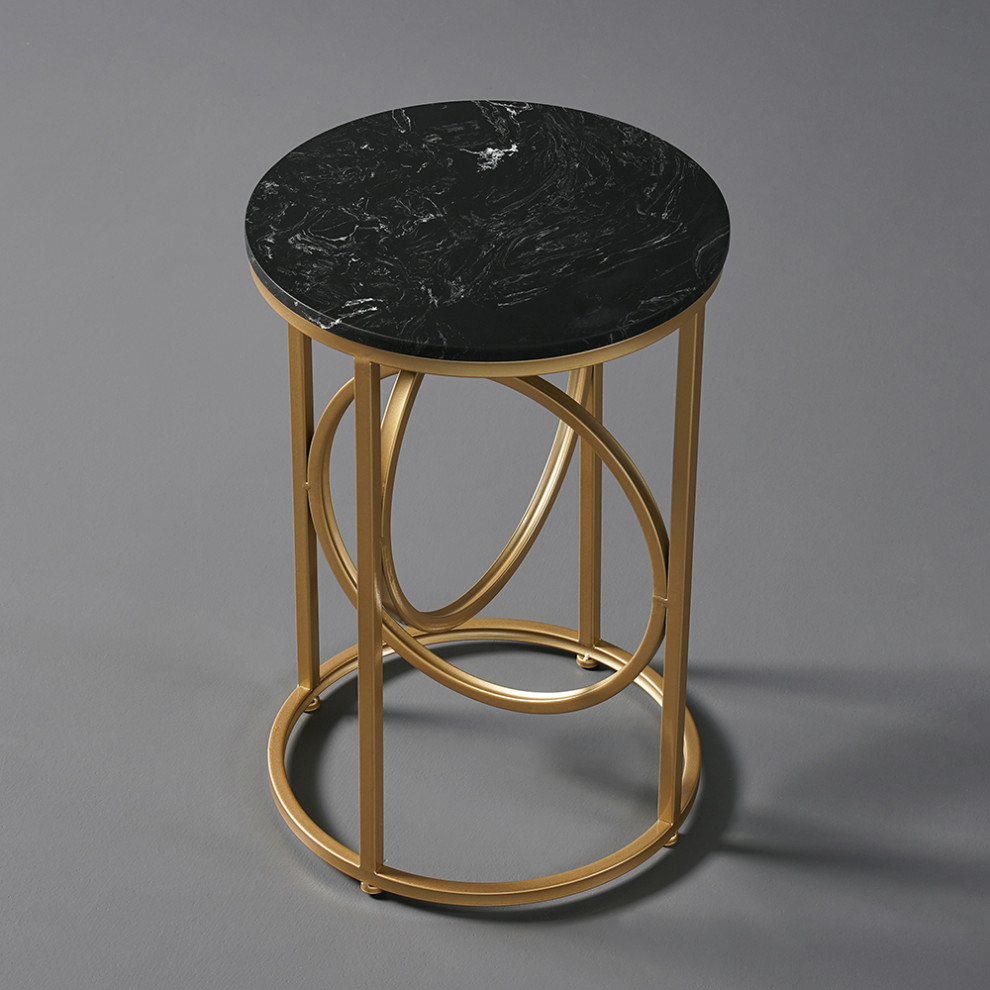 Black Round End Table Marble Top Side Table Metal in Gold   Contemporary   Side Tables And End Tables   by Homary International Limited  Houzz