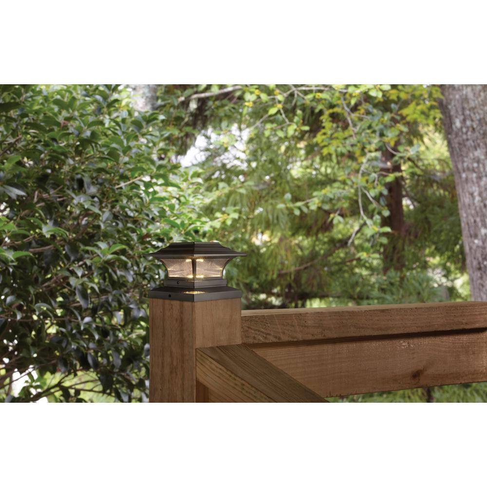 Hampton Bay Solar 4 in. x 4 in. Bronze Outdoor Integrated LED Deck Post Light with 6 in. x 6 in. Adapter (2-Pack) 47577