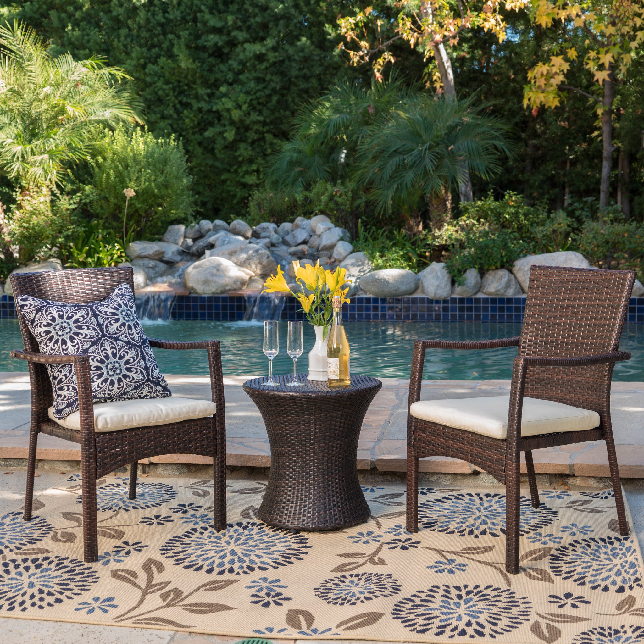 Mission Bay Outdoor Brown Wicker 3 Piece Chat Set