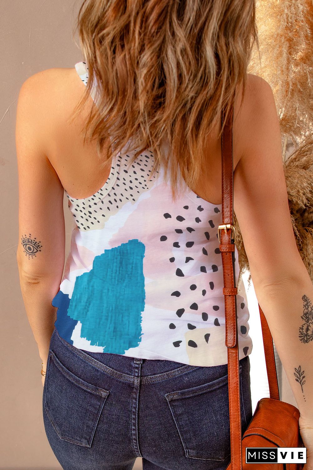 Multicolor Mixed Abstract Print Racerback Tank Top