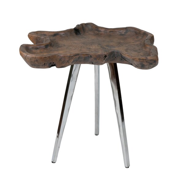 Teak and Stainless Steel Live-Edge Side Table