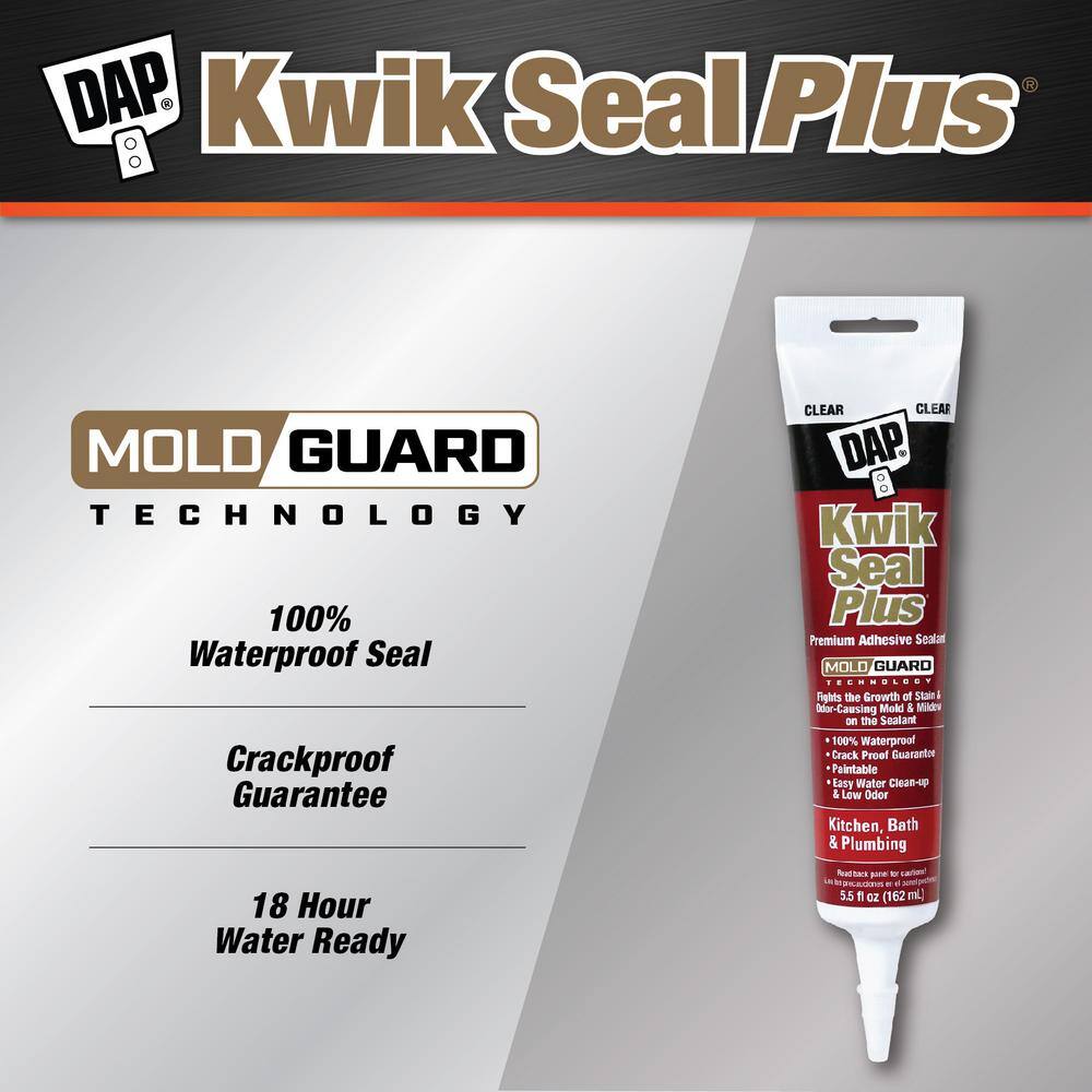 DAP Kwik Seal Plus 5.5 oz. White Premium Kitchen and Bath Siliconized Caulk (12-Pack) 7079818526