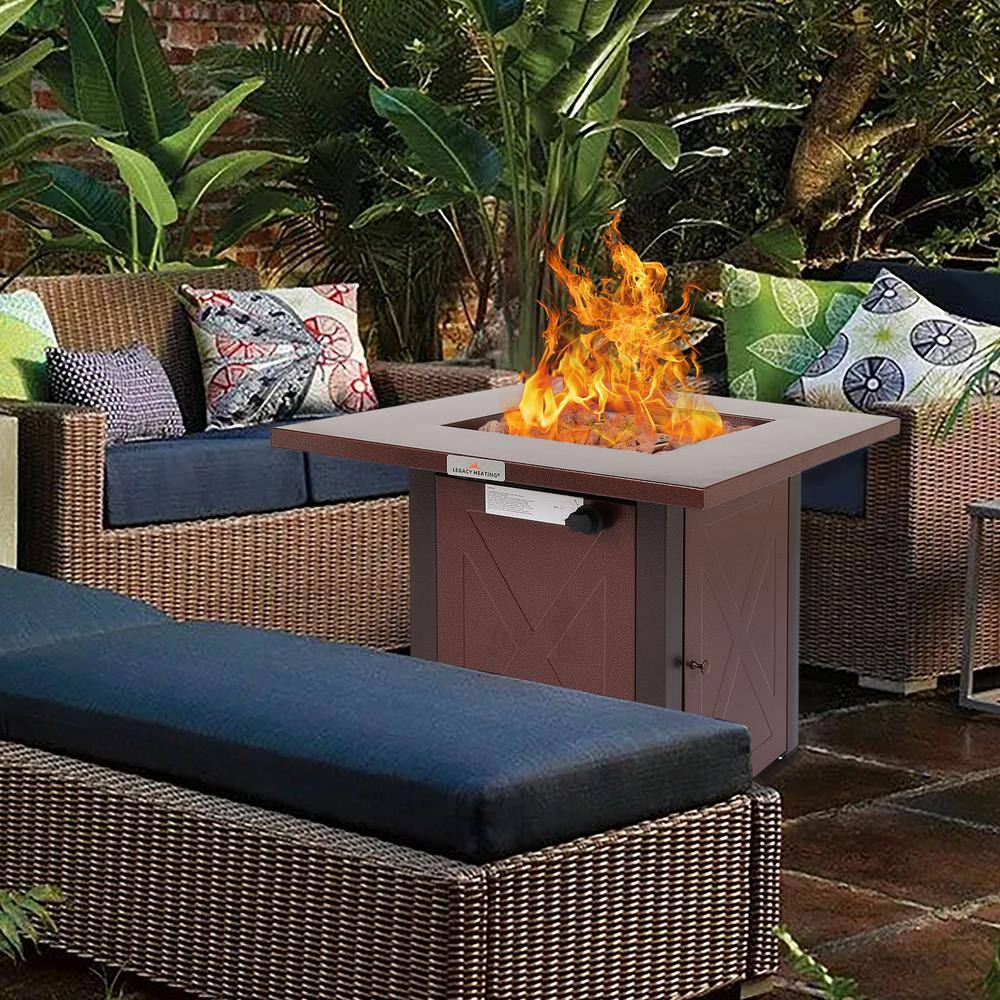 Legacy Heating 28 in. x 24 in. H 50000 BTU Square Steel Propane Brown Fire Pit Table CDF-WMGB29-X-JH-HD