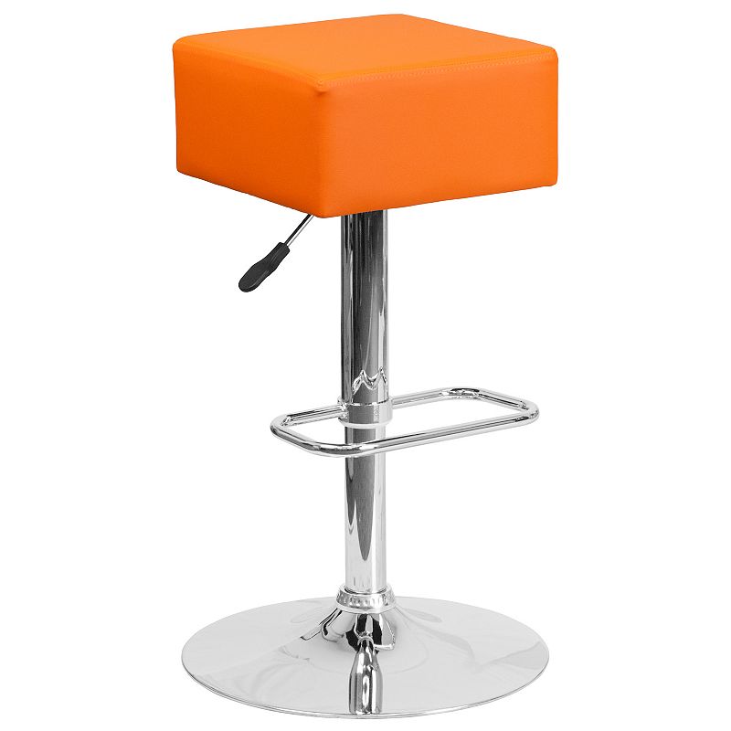 Emma and Oliver Orange Vinyl Adjustable Height Barstool with Square Seat