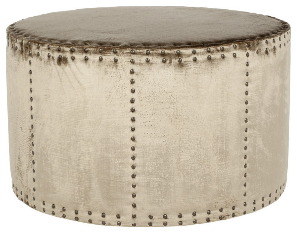 Foster Ottoman  Brass Nail Heads Antique Sage   Transitional   Footstools And Ottomans   by Rustic Home Furniture Deco  Houzz