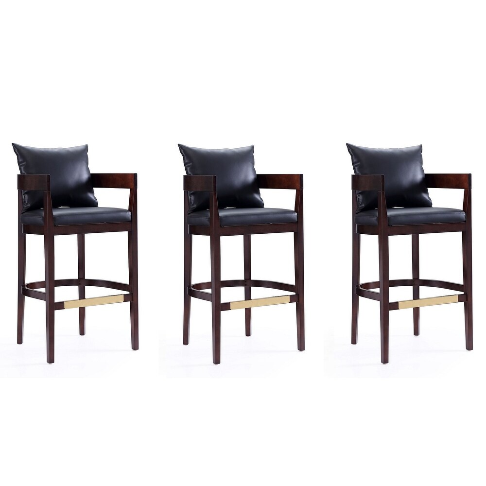 Manhattan Comfort Ritz 38 in. Dark Walnut Beech Wood Barstool (Set of 3)