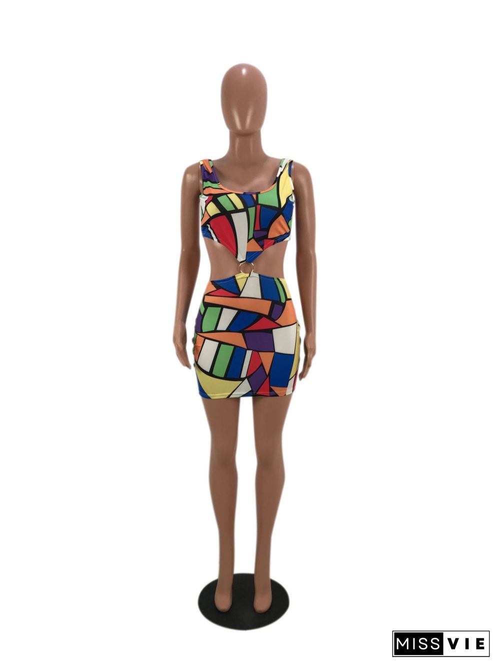 Geometric Printed Siderosphere Package Hip Sexy Mini Dress