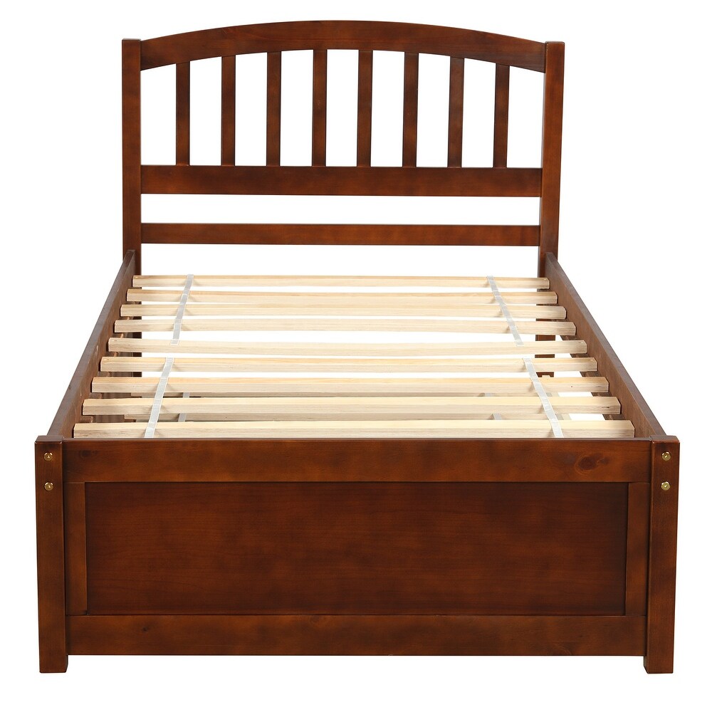 Nestfair Twin Size Platform Bed Wood Bed Frame with Trundle