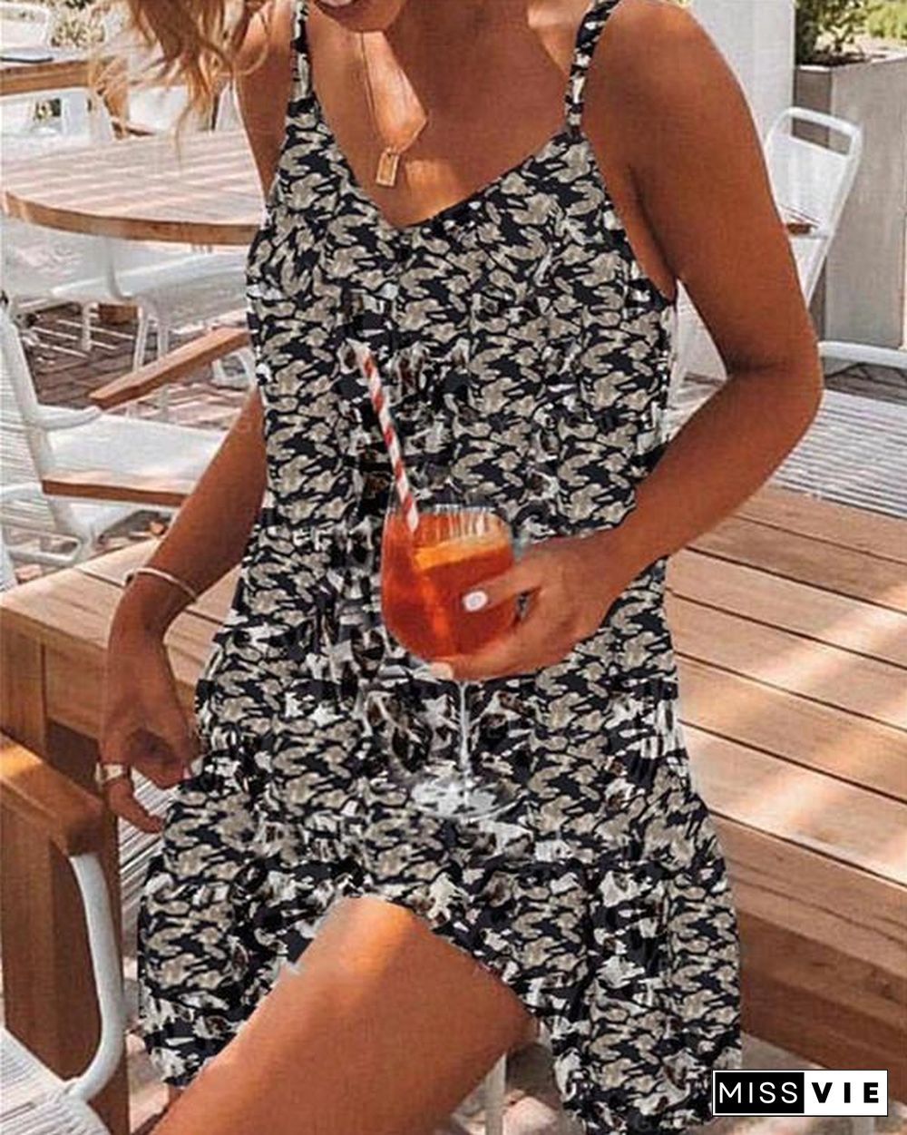 Leopard 3/4 Sleeves Shift Above Knee Casual/Vacation Tunic Dresses