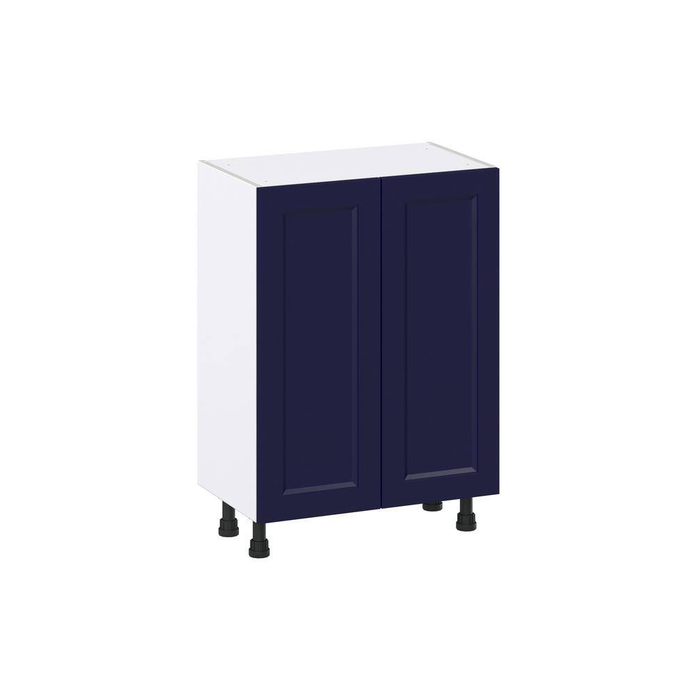 J COLLECTION 24 in. W x 34.5 in. H x 14 in. D Devon Painted Blue Shaker Assembled Shallow Base Kitchen Cabinet with Drawers DSB2414-2FHI3-DV