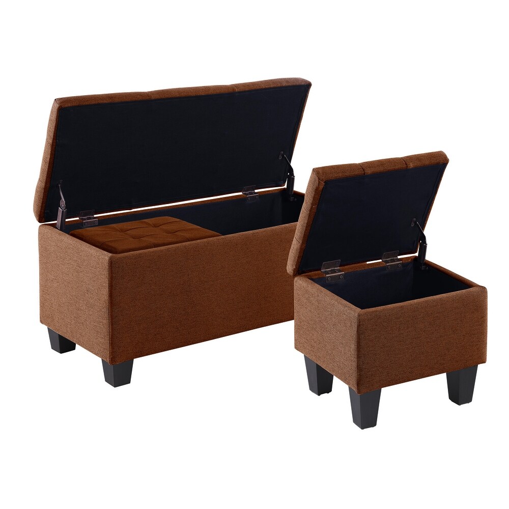 3 Pcs Large Storage Ottoman Bench Set  Combination Ottoman  Tufted Ottoman Linen Bench for Living Room  Hallway  Bedroom