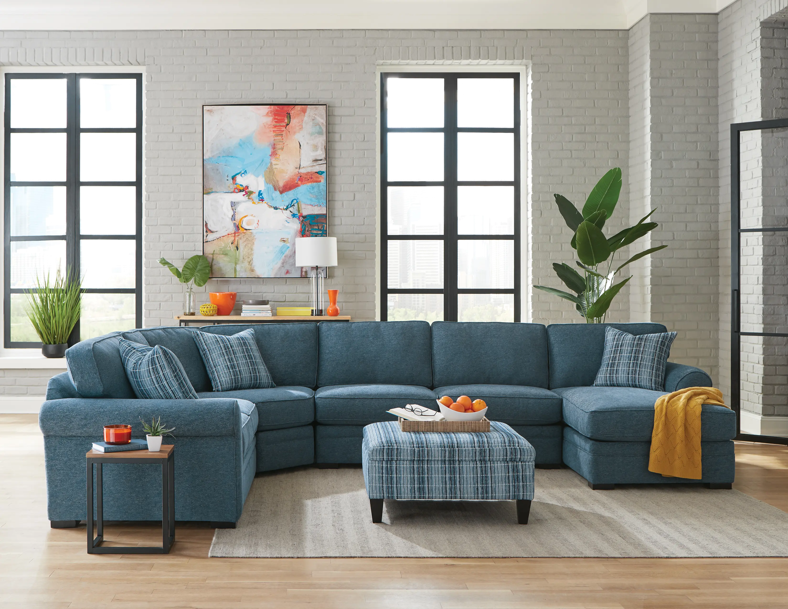 Orion Blue 4 Piece Curved Sectional