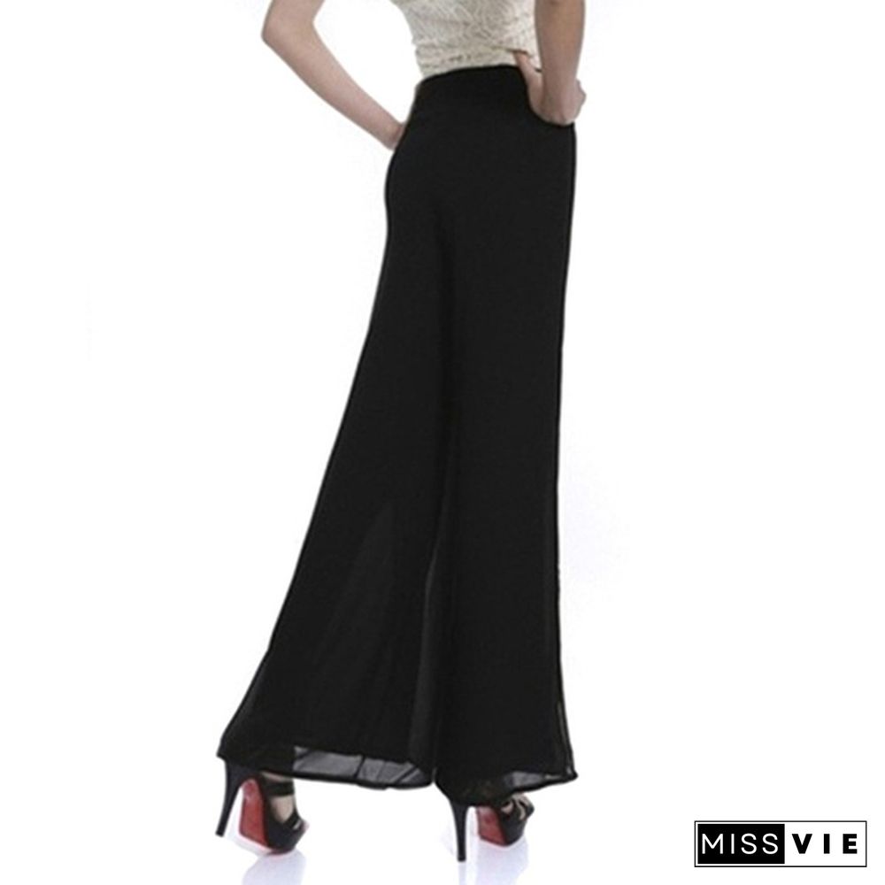 Skinny Wide-Leg Pants Chiffon Fashion High Waist Slit Solid Color Chiffon Pants Skirt Summer Casual Pants