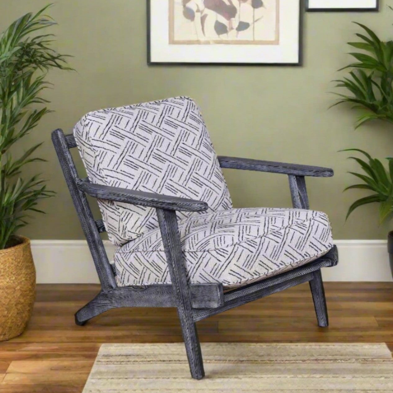 Merino Cotton Wood Accent Chair - Black Finish