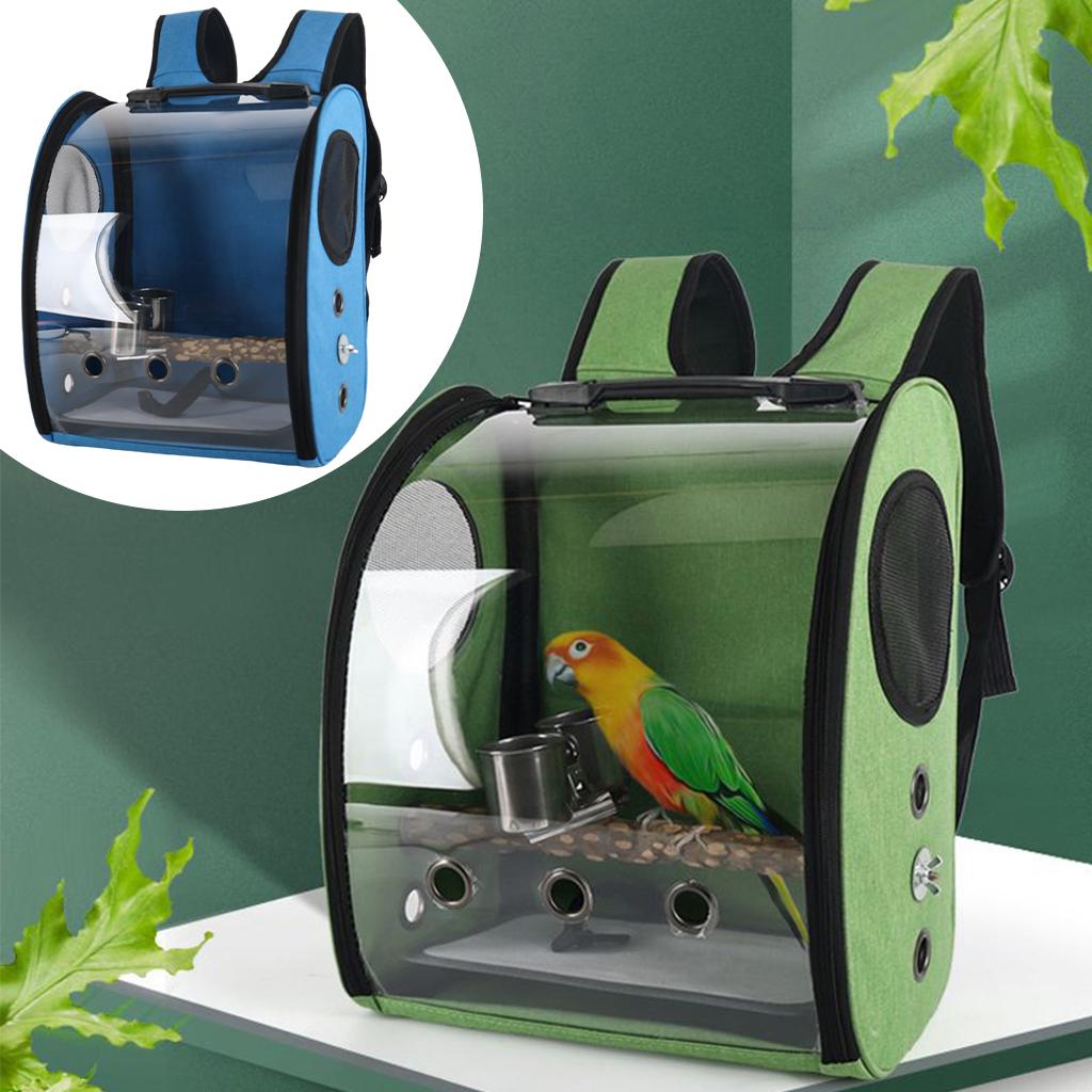 Bird Backpack Travel Parrot Cage with Standing Stick and Food Cup Carrier Blue