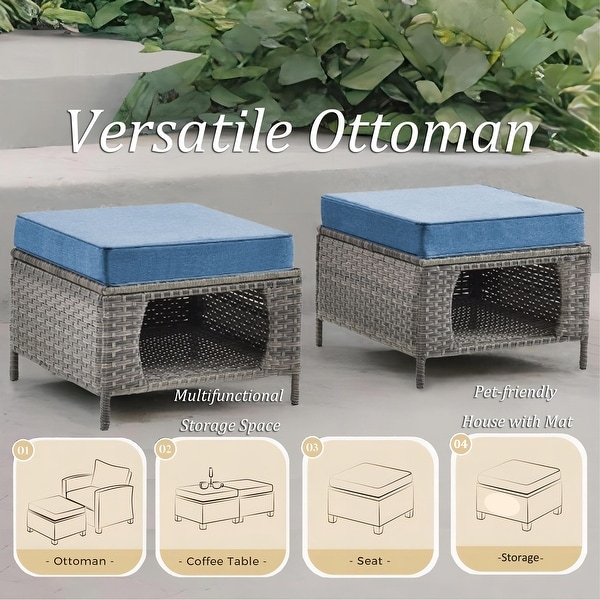 Rattan Patio Furniture Conversation Seating 360° High Back Swivel Chairs+Storage Ottomans，Cushions Included🎁