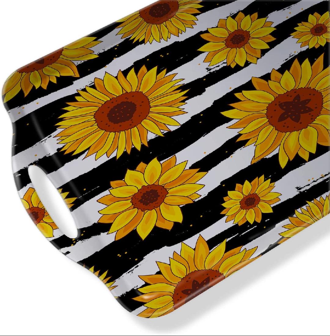 Serving Tray Decorative Tray with Handles Multi-Purpose Rectangular Serving Trays for Restaurant, Parties, Coffee Table, Kitchen - Sunflower Black and White Stripes