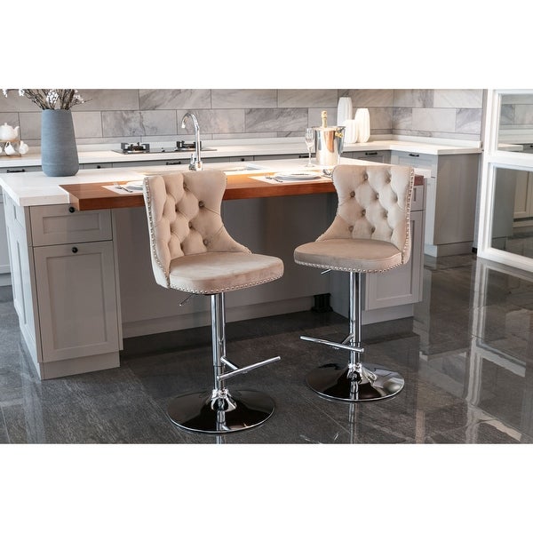 Swivel Velvet Barstools Adjusatble Seat Height