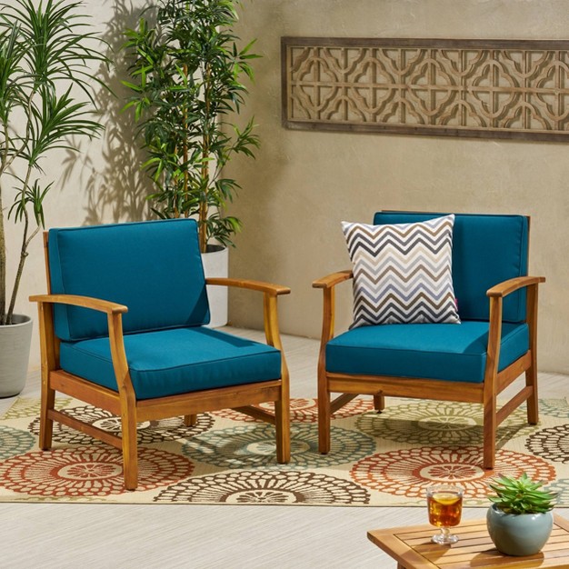 Perla 2pk Acacia Wood Club Chairs Teak blue Christopher Knight Home