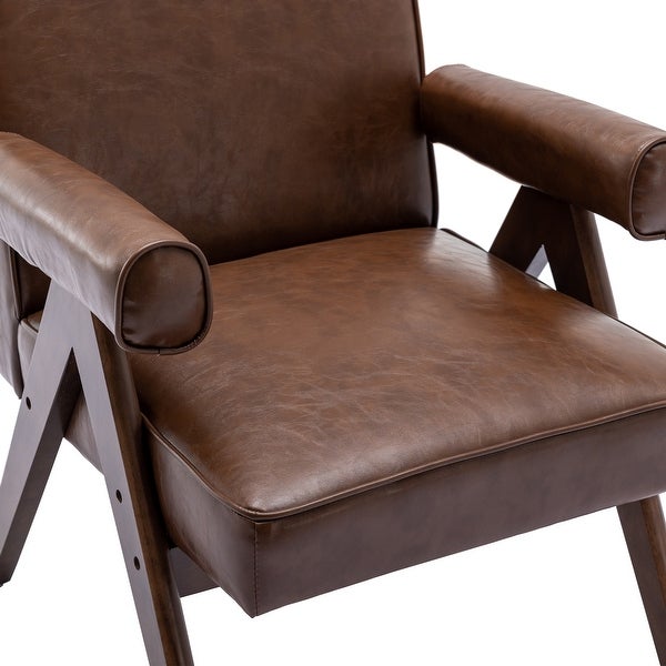 SEYNAR Modern Classic PU Leather Accent Chair with Solid Wooden Legs