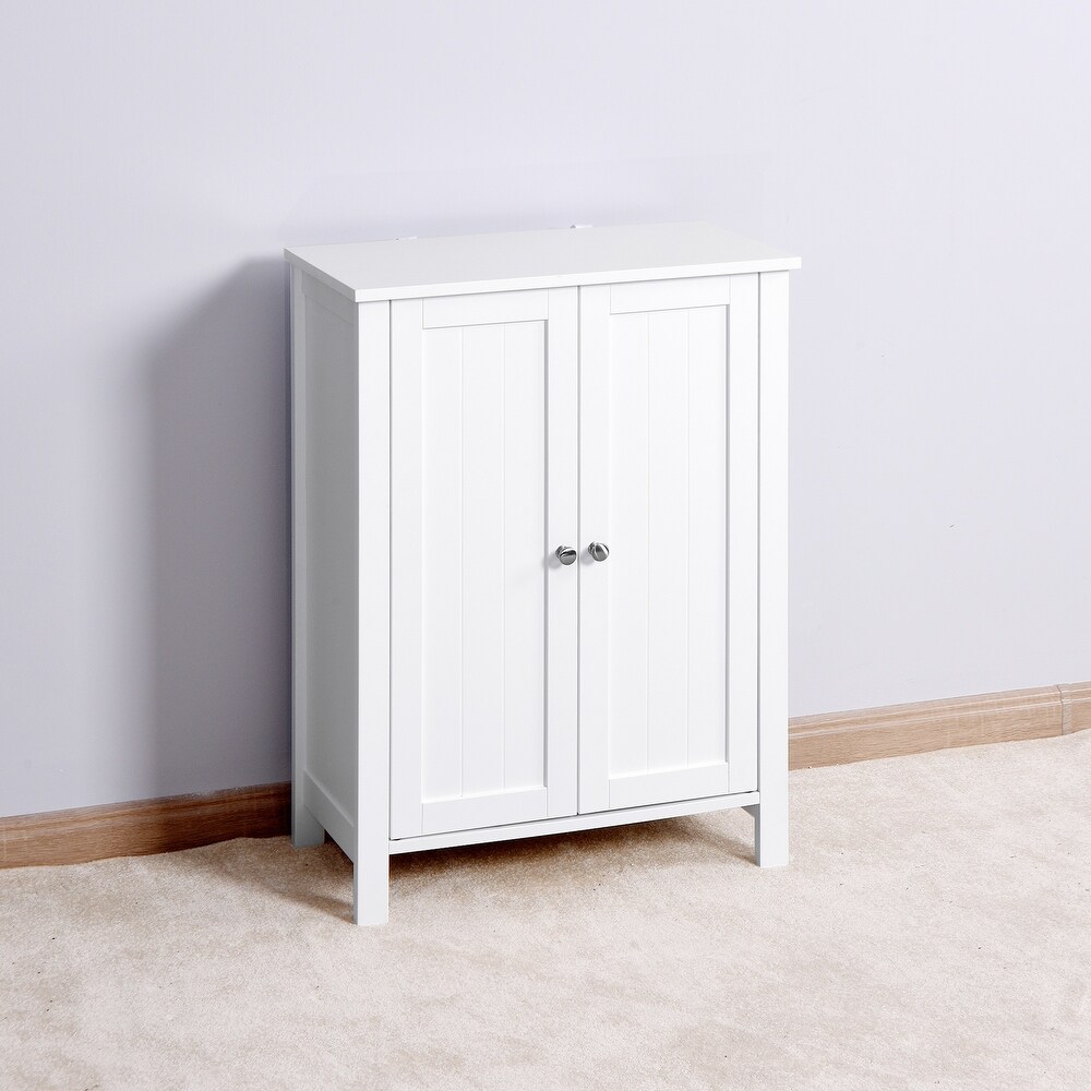 Bathroom Floor Storage Cabinet with Double Door and Adjustable Shelf for Bedroom White Cabinet Freestanding Laundry Organizer