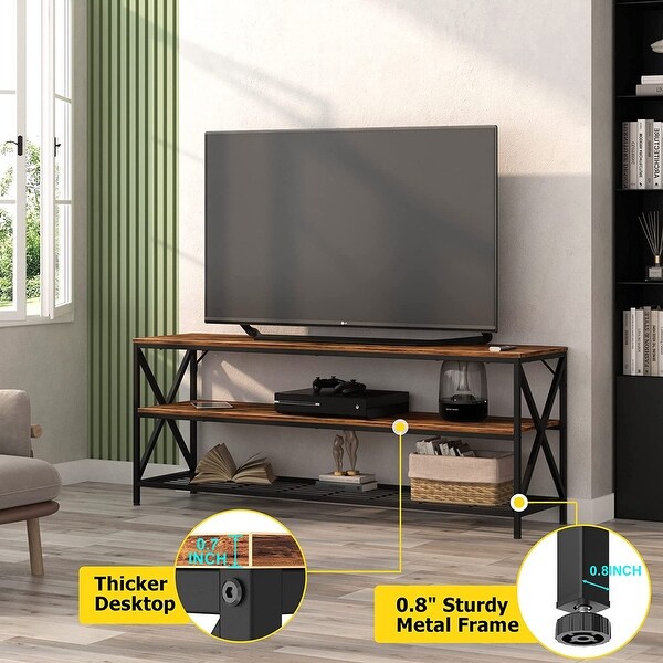 TV Stand for TV up to 65 Inch， Industrial Entertainment Center Stand for Living Room Bedroom， Sturdy Wood TV Console Table