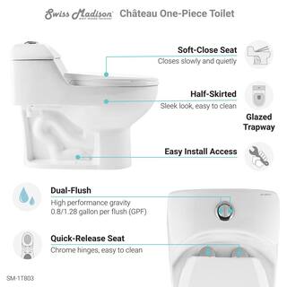 Swiss Madison Chateau 1-Piece 0.81.28 GPF Dual Flush Elongated Toilet in White SM-1T803