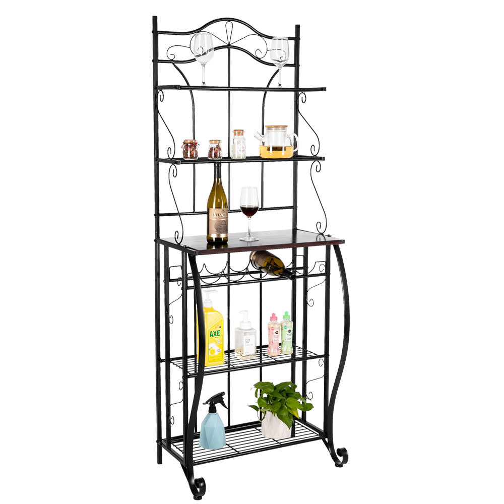 Kitchen Bakers Rack， 5 Tier Oven Shelf with Wine Rack， Black