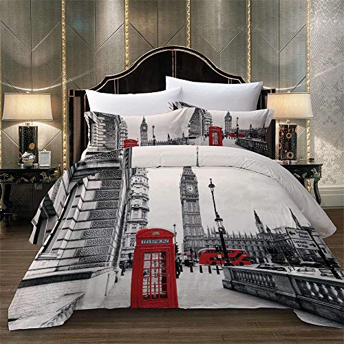 Duvet Cover Set Soft London Themed Comforter Cover Set 3 Pieces