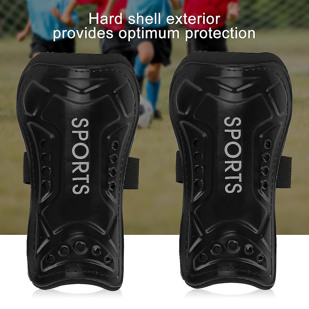 A Pair Child Football Shin Pads Training Leg Guards Safety Protector Adjustable Strap (black)