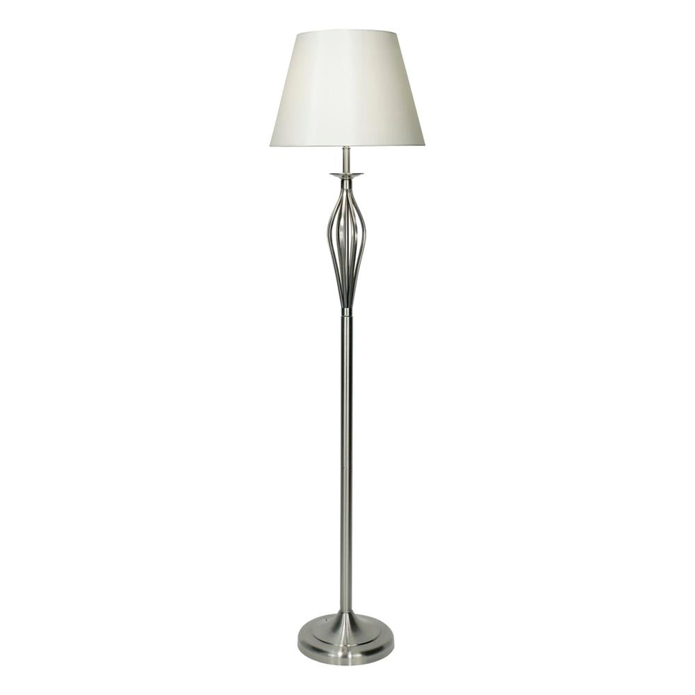 DAR BYB4946 Bybliss Satin Chrome Open Matalwork Floor Lamp with Cream Shade