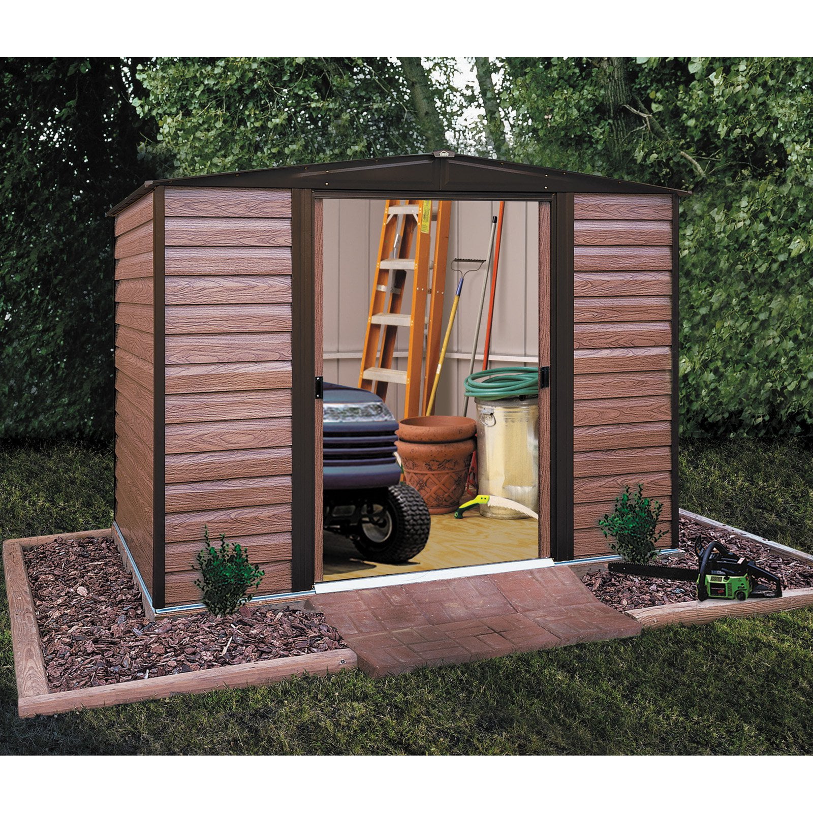 Arrow Storage Products 8 x 6 ft. Double Door Metal Storage Shed, Brown and Black